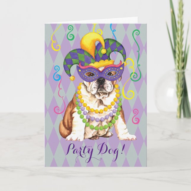 Mardi Gras Bulldog Card (Front)
