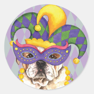 Mardi Gras Bulldog Classic Round Sticker