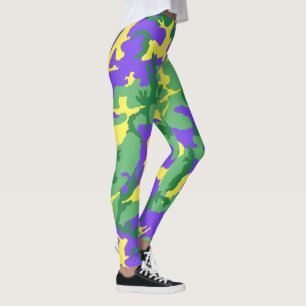 Mardi Gras Camo Camouflage Party Colored Leggings