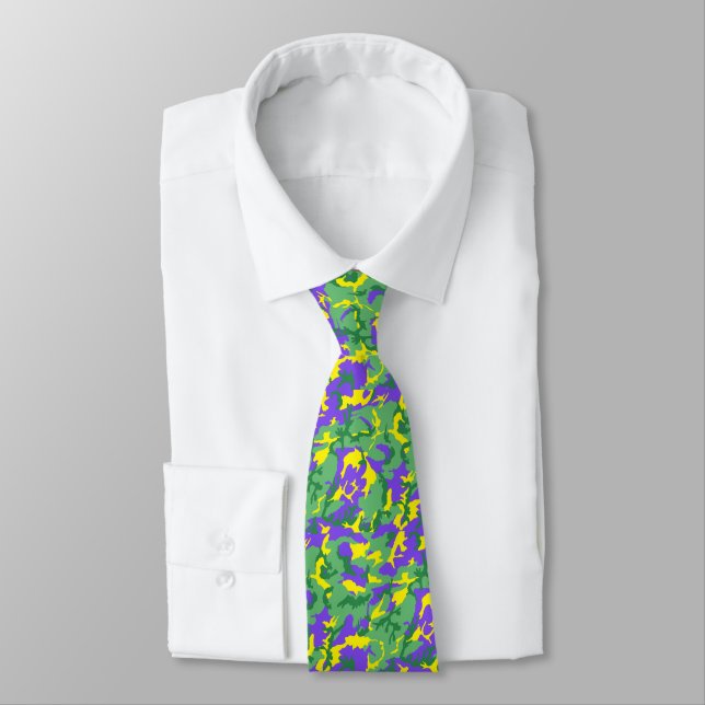 Mardi Gras Camo Camouflage Pattern Neck Tie (Tied)