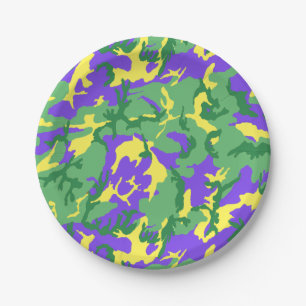 Mardi Gras Camo Camouflage Pattern Paper Plates
