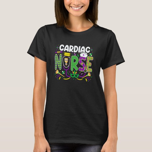 Mardi Gras Cardiac Nurse celebrations parade party T-Shirt (Front)