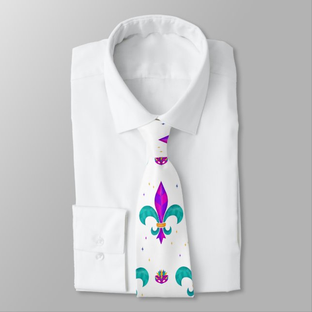 Mardi Gras Carnaval Green & Purple Masquerade Fun  Neck Tie (Tied)
