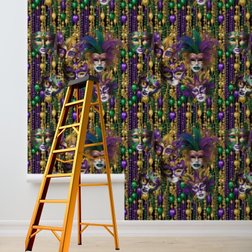 Mardi Gras Carnival Beads Masks Green Purple Gold  Wallpaper