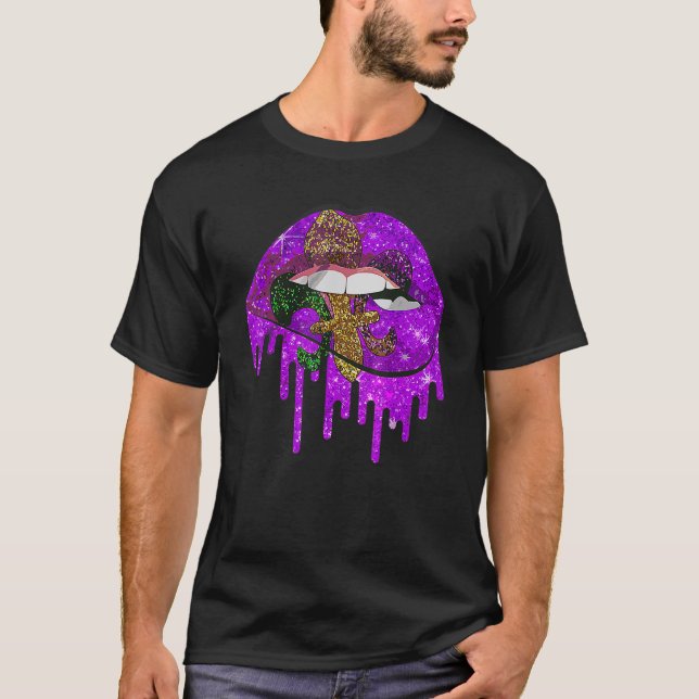 Mardi Gras Carnival Costume Purple & Gold Fleur De T-Shirt (Front)