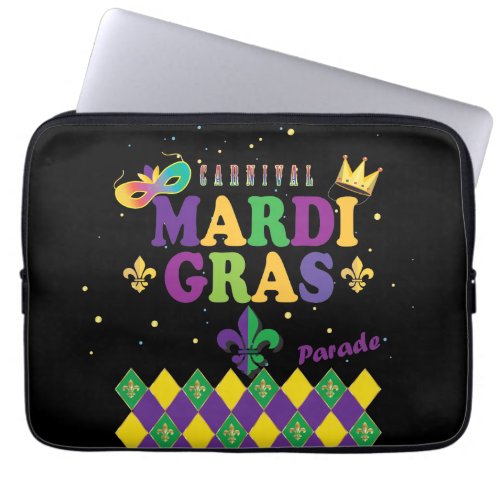 Mardi Gras Carnival Decor Fleur de Lis Pattern Laptop Sleeve