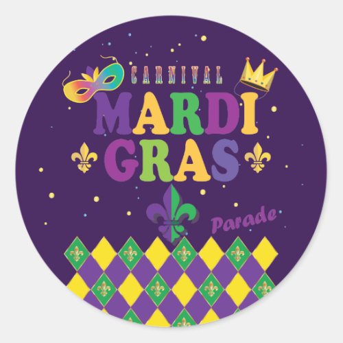 Mardi Gras Carnival Festive Fleur de Lis Diamond Classic Round Sticker