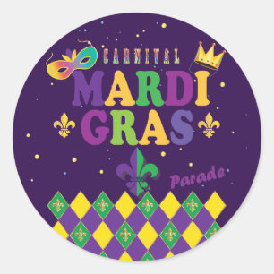 Mardi Gras Carnival Festive Fleur de Lis Diamond Classic Round Sticker
