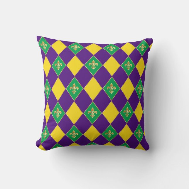 Mardi Gras Carnival Festive Fleur de Lis Diamond Throw Pillow (Front)
