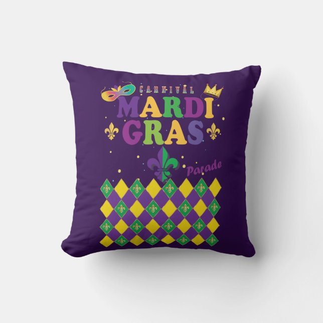 Mardi Gras Carnival Festive Fleur de Lis Diamond Throw Pillow (Front)