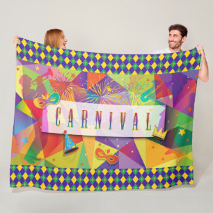 Mardi Gras Carnival Fleur de Lis Diamond Decor Fleece Blanket