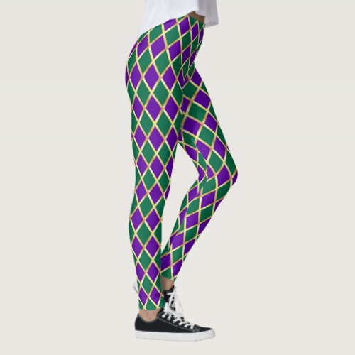 Mardi Gras Carnival Fleur de Lis Diamond Decor Med Leggings