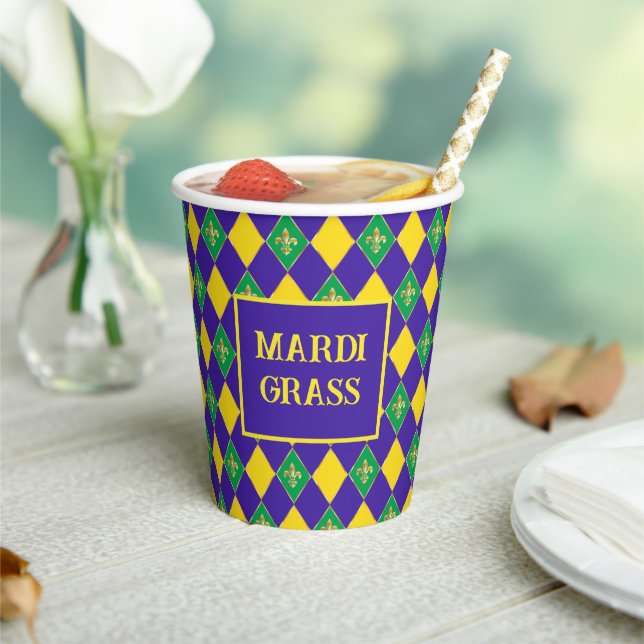 Mardi Gras Carnival Fleur de Lis Diamond Decor Paper Cups (Insitu)