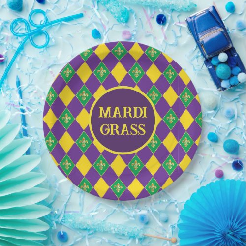 Mardi Gras Carnival Fleur de Lis Diamond Decor Paper Plates