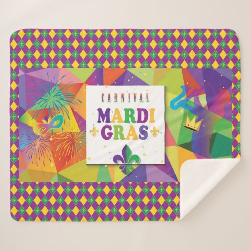 Mardi Gras Carnival Fleur de Lis Diamond Decor Sherpa Blanket