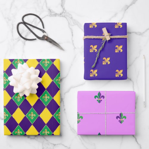 Mardi Gras Carnival Fleur de Lis Diamond Decor Wrapping Paper Sheets