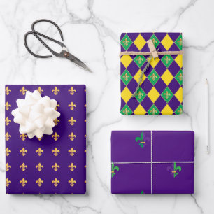 Mardi Gras Carnival Fleur de Lis Diamond Decor Wrapping Paper Sheets