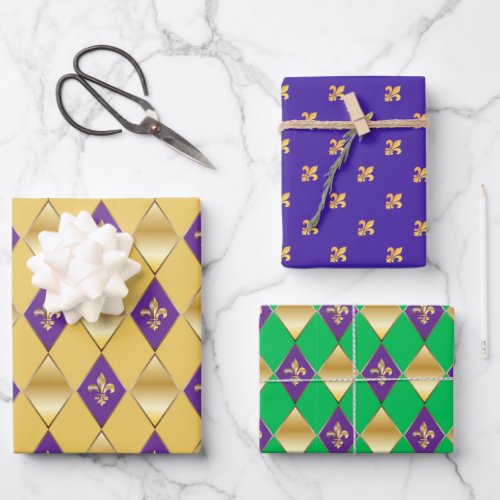 Mardi Gras Carnival Fleur de Lis Diamond Decor Wrapping Paper Sheets