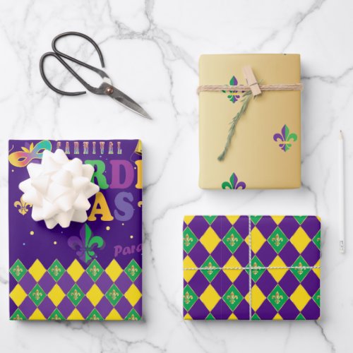 Mardi Gras Carnival Fleur de Lis Diamond Decor Wrapping Paper Sheets