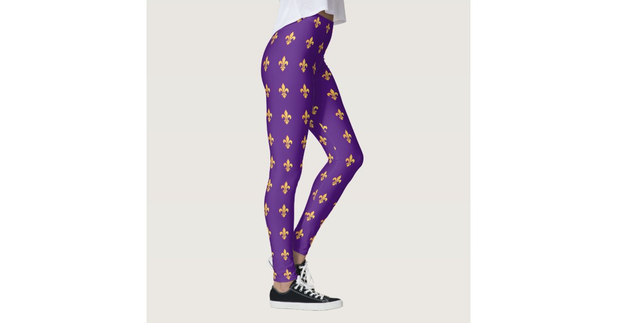 MARDI GRAS FLEUR DE LIS themed Ladies Leggings, Great Stretch, High Waisted