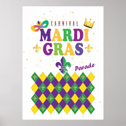 Mardi Gras Carnival Fleur de Lis Diamond Harlequin Poster