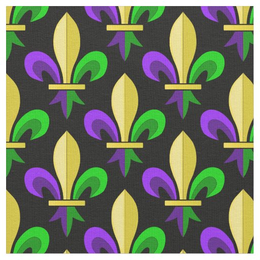 mardi gras text fabric - fleur de lis Fabric