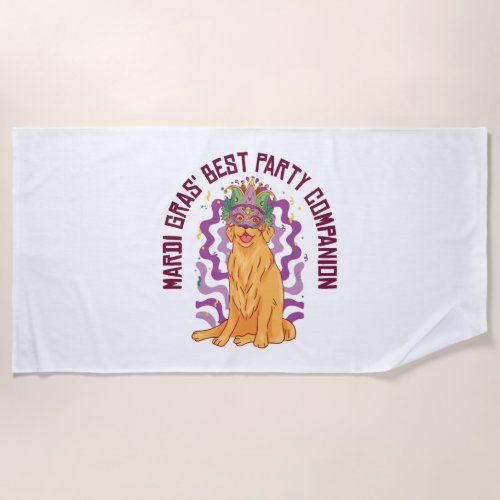 Mardi Gras Carnival Golden Retriever Party Costume Beach Towel