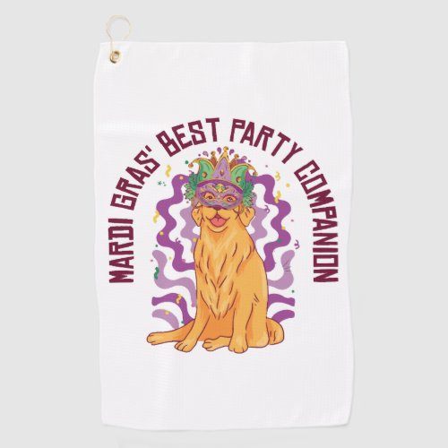 Mardi Gras Carnival Golden Retriever Party Costume Golf Towel