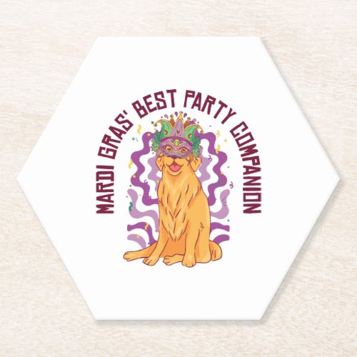 Mardi Gras Carnival Golden Retriever Party Costume Paper Coaster