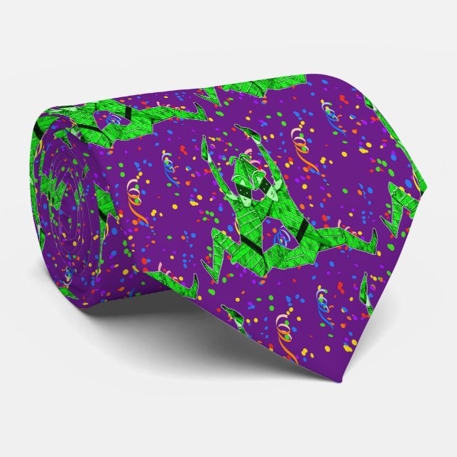 Mardi Gras Carnival  Green Jesters And Confetti Neck Tie (Rolled)