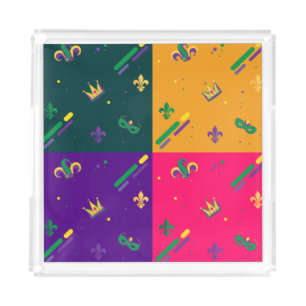 Mardi Gras Carnival Harlequin Fleur de Lis Diamond Acrylic Tray