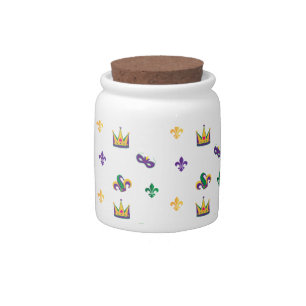 Mardi Gras Carnival Harlequin Fleur de Lis Diamond Candy Jar