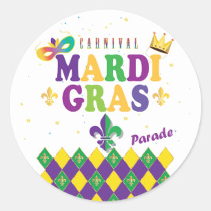 Mardi Gras Carnival Harlequin Fleur de Lis Diamond Classic Round Sticker
