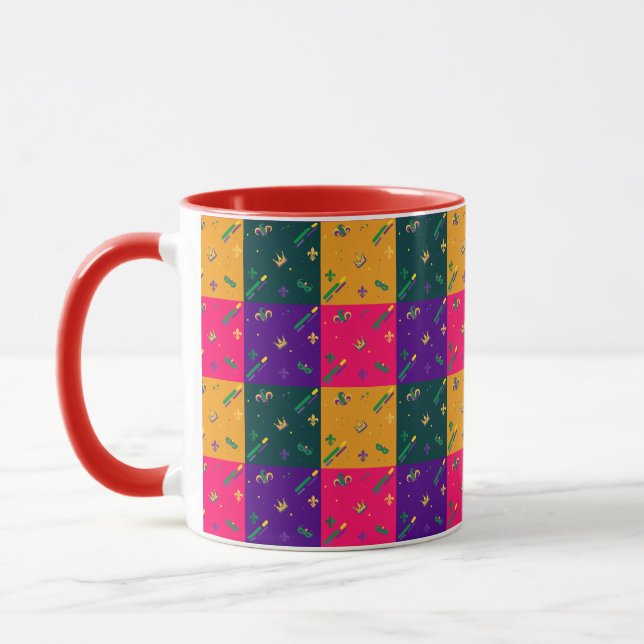 Mardi Gras Carnival Harlequin Fleur de Lis Diamond Mug (Left)