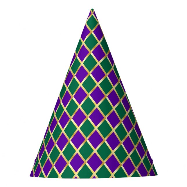Mardi Gras Carnival Harlequin Fleur de Lis Diamond Party Hat (Front)