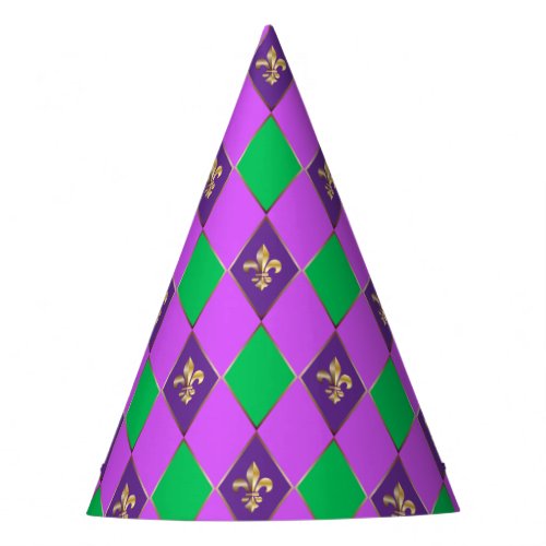 Mardi Gras Carnival Harlequin Fleur de Lis Diamond Party Hat