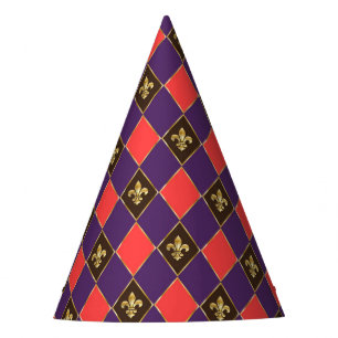 Mardi Gras Carnival Harlequin Fleur de Lis Diamond Party Hat