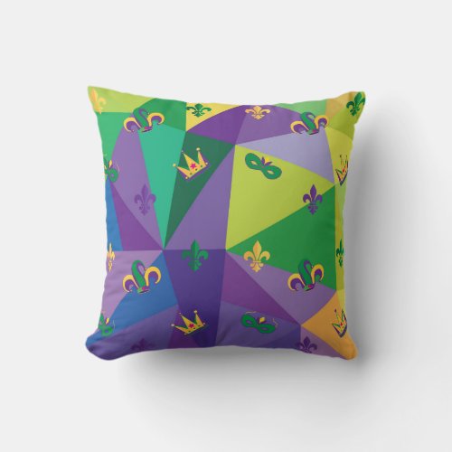 Mardi Gras Carnival Harlequin Fleur de Lis Diamond Throw Pillow