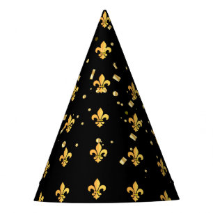 Mardi Gras Carnival Harlequin Gold Fleur de Lis Party Hat