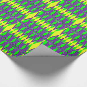 Mardi Gras Carnival Neon Green Yellow Purple Wrapping Paper