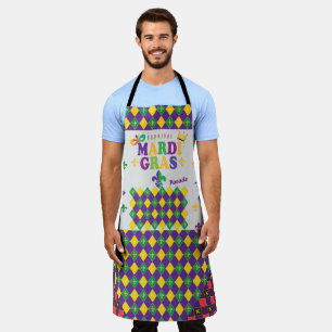 Mardi Gras Carnival Party Fleur de Lis Rhombus Apron
