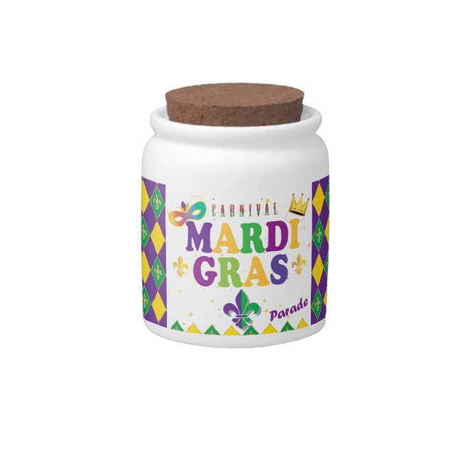 Mardi Gras Carnival Party Fleur de Lis Rhombus Candy Jar (Front)