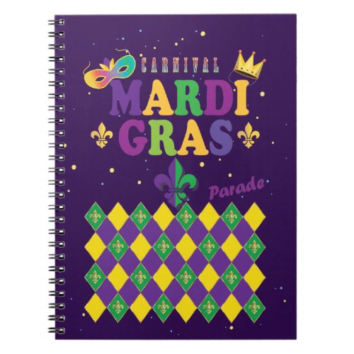 Mardi Gras Carnival Party Fleur de Lis Rhombus Notebook