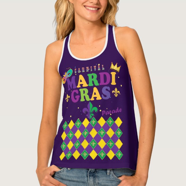 Mardi Gras Carnival Party Fleur de Lis Rhombus Tank Top (Front)