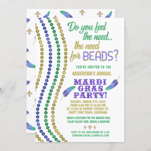 Mardi Gras Carnival Party Funny Need for Beads Invitation