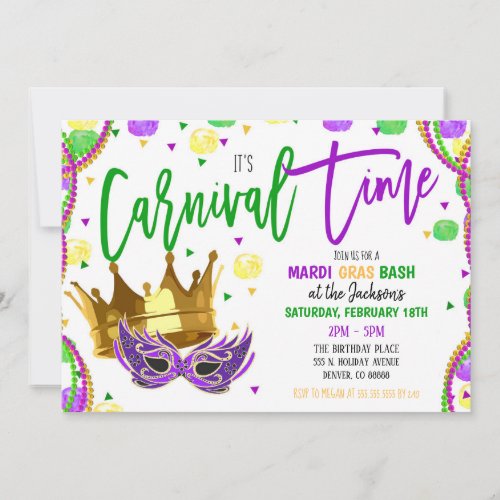 Mardi Gras Carnival Party Invitation
