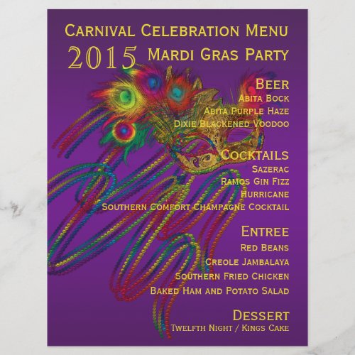 Mardi Gras Carnival Party Menu Stationery