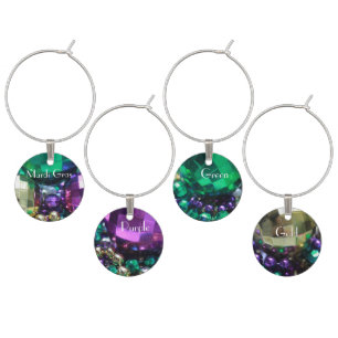 Mardi Gras Carnival Purple Gold Green Wine Charms