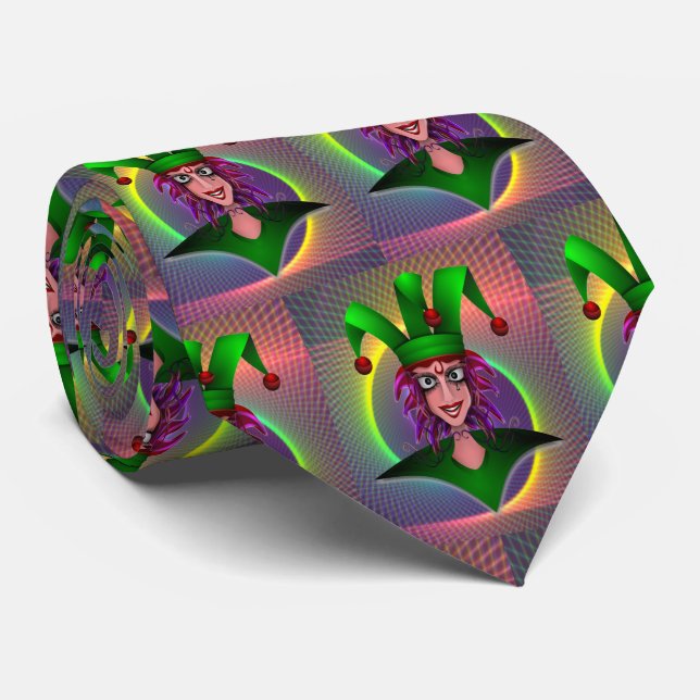 Mardi Gras Carnival  Purple Green Jester Neck Tie (Rolled)