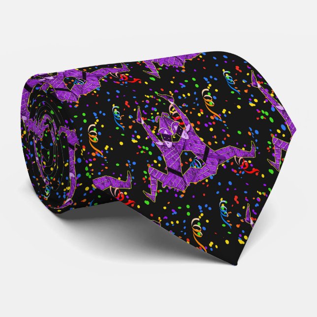 Mardi Gras Carnival Purple Jesters And Confetti Neck Tie (Rolled)